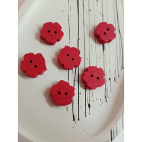 Деревянные пуговицы "ромашка". Размер - 15мм. Цвет - красный. Цена указана за 1 шт.