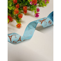 Репсова стрічка/ 2,5 см/блакитна вежа/1 метр