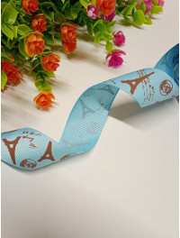 Репсова стрічка/ 2,5 см/блакитна вежа/1 метр