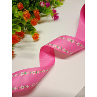 Репсова стрічка/ 2,5 см/малиновий квіти/1 метр