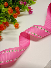 Репсова стрічка/ 2,5 см/малиновий квіти/1 метр