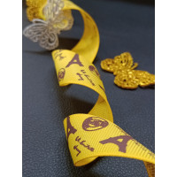 Репсовая лента. Размер - 2.5 см. Цвет - башни на желтом. Цена указана за 1 метр.