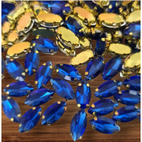 Страз (скло) в золотій оправі/5×10 мм/синій/5 шт.