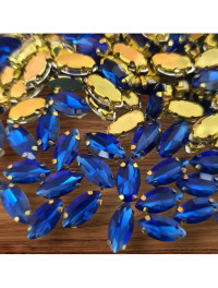 Страз (скло) в золотій оправі/5×10 мм/синій/5 шт.