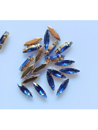 Страз (скло) у Золотій металевій оправі. Розмір — 4×15 мм. Колір синій 5 шт.