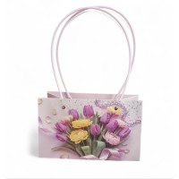 Сумка для квітів/ квадрат/Тюльпани, фіолетовий. 22×13.5×33 см