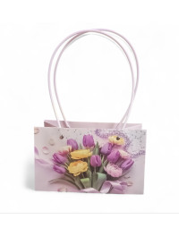 Сумка для квітів/ квадрат/Тюльпани, фіолетовий. 22×13.5×33 см