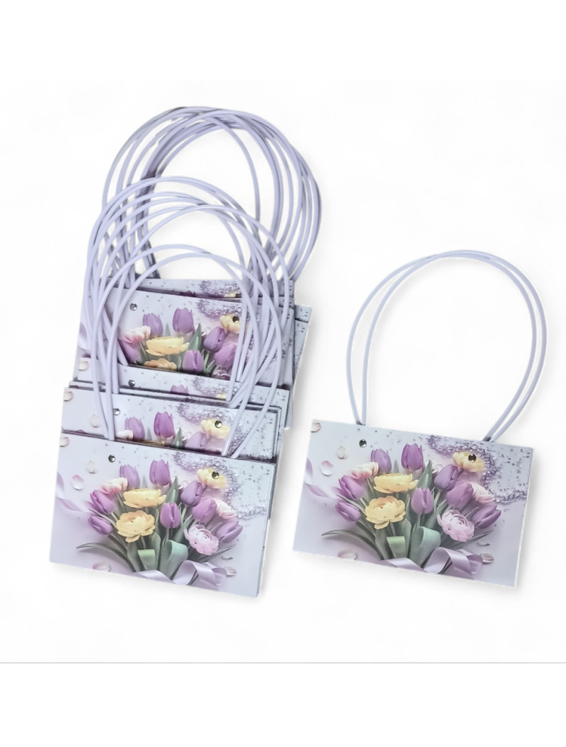 Сумка для квітів/ квадрат/Тюльпани, фіолетовий. 22×13.5×33 см
