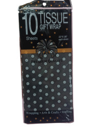Пачкувальний папір тиш'ю/50×70 см/10 аркушів/ Горошок чорний