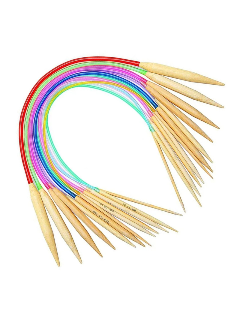 Набір бамбукових кругових спиць на волосіні 18 шт 60 см 2-10 мм