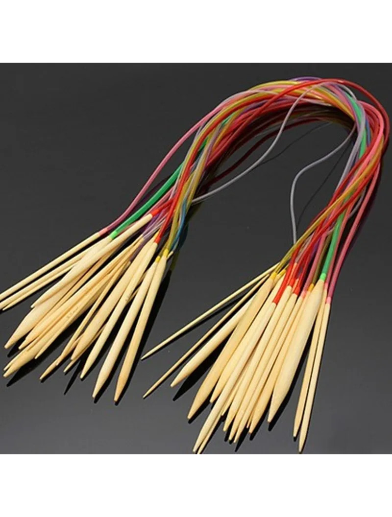 Набір бамбукових кругових спиць на волосіні 18 шт 80 см 2-10 мм