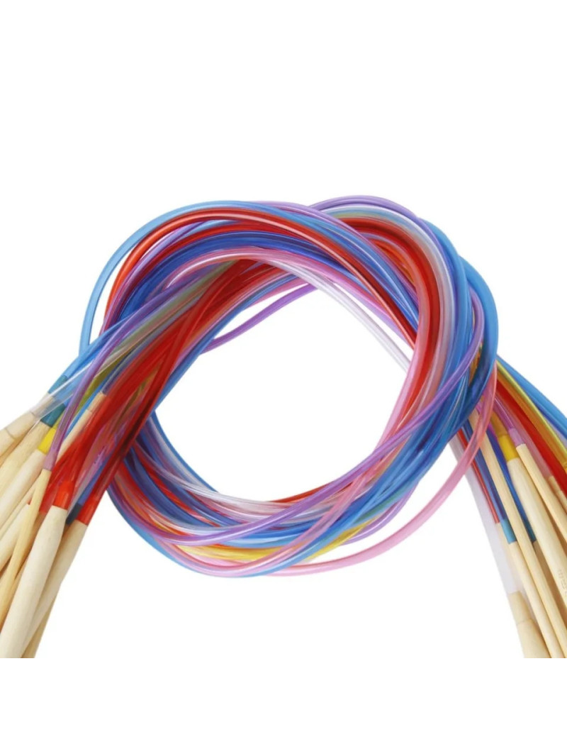 Набір бамбукових кругових спиць на волосіні 18 шт 80 см 2-10 мм