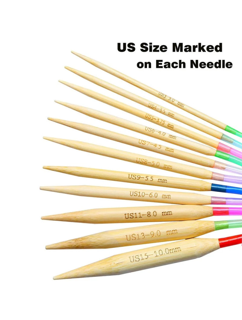 Набір бамбукових кругових спиць на волосіні 18 шт 80 см 2-10 мм