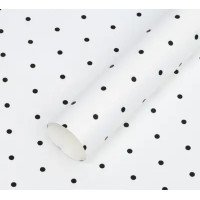Калька (упаковка для цветов) / 58×58 см / упаковка 2 листа / белый с черным горошком