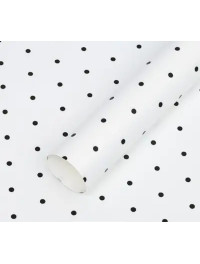 Калька (паковання для квітів) / 58×58 см / паковання 2 аркуші / білий із чорним горошком