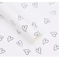 Калька (упаковка для цветов) / 58×58 см / уп. 2 листа / Белая с черным сердцем