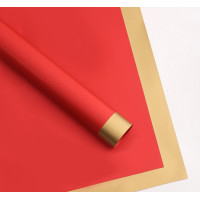 Калька (упаковка для цветов) / 58×58 см / уп. 2 листа / Красная плотная с широким золотым кантом
