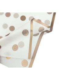 Калька (пакування для квітів) / 58*58 см / 2 аркуші/золотий на білому горох