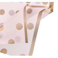 Калька (упаковка для цветов) / 58*58 см / 2 листа/ золотой на розовом горох