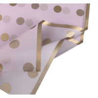 Калька (упаковка для цветов) / 58*58 см / 2 листа/ золотой на фиолетовом горох