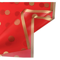 Калька (упаковка для цветов) / 58*58 см / 2 листа/ золотой на красном горох