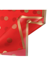 Калька (пакування для квітів) / 58*58 см / 2 аркуші / золотий на червоному горох