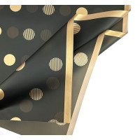 Калька (упаковка для цветов) / 58*58 см / 2 листа/ золотой на черном горох