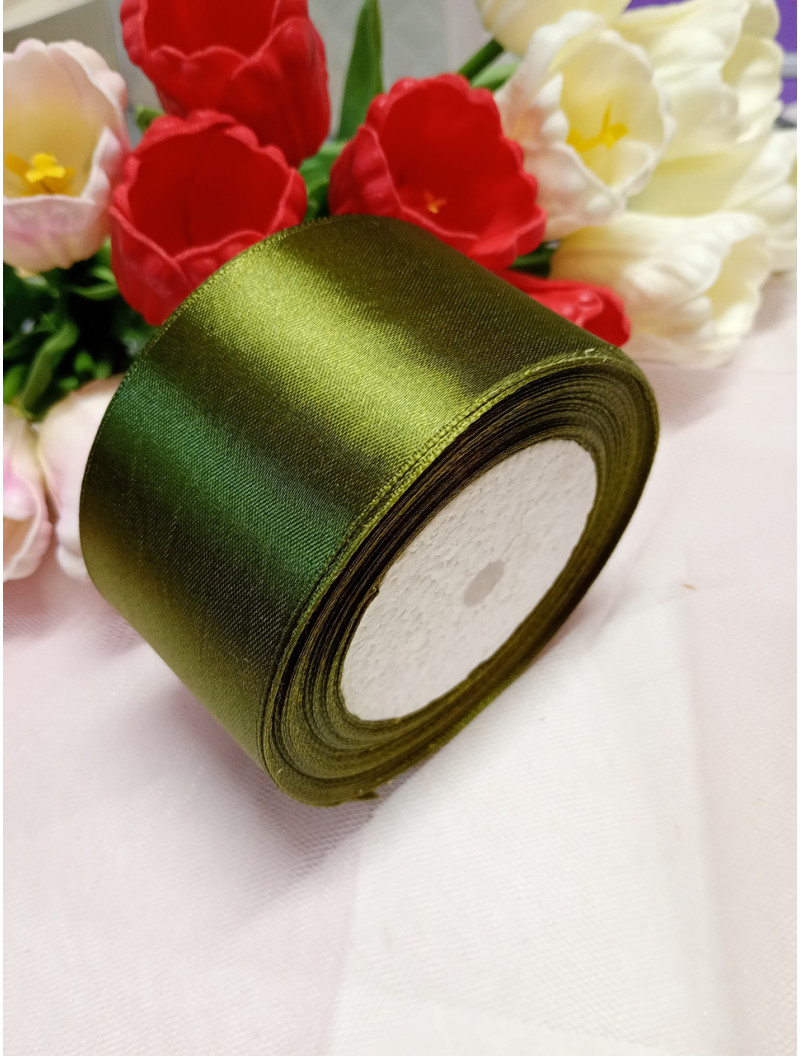 Атласна стрічка/5 см/23 метри/хакі 2